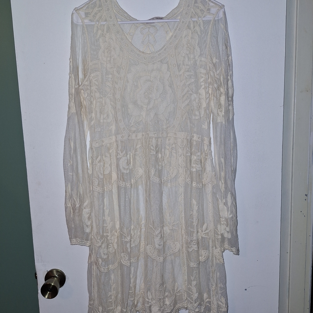 Chic Long Sleeve Lace Dress in Cream